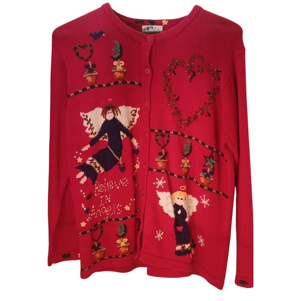 Quacker Factory "Believe In Angels" Christmas Cardigan Sweater 1X Plus Size